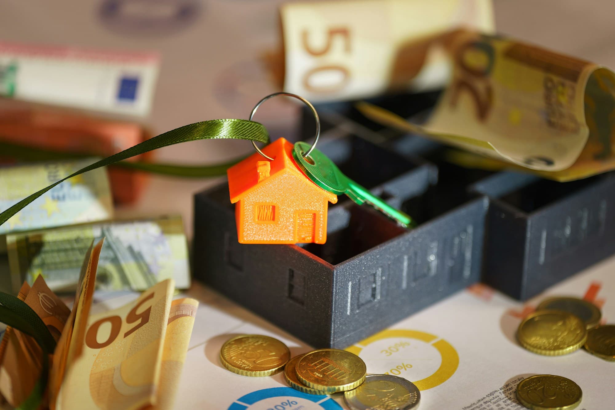 A small model house on top of a pile of money — representing strata report costs